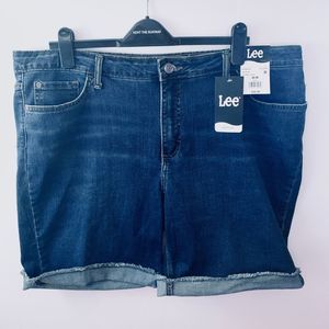 Lee 20 Bermuda Shorts Mid Rise Stormy Lines Dark Blue Denim BN